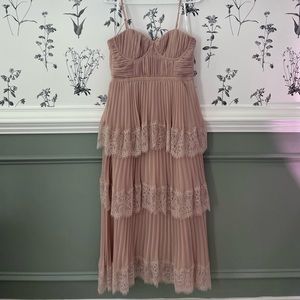 Self-Portrait Chiffon Lace Tiered Midi Dress  - Size 6